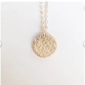 Hammered disc necklace Gold filled 16 inch gold chain